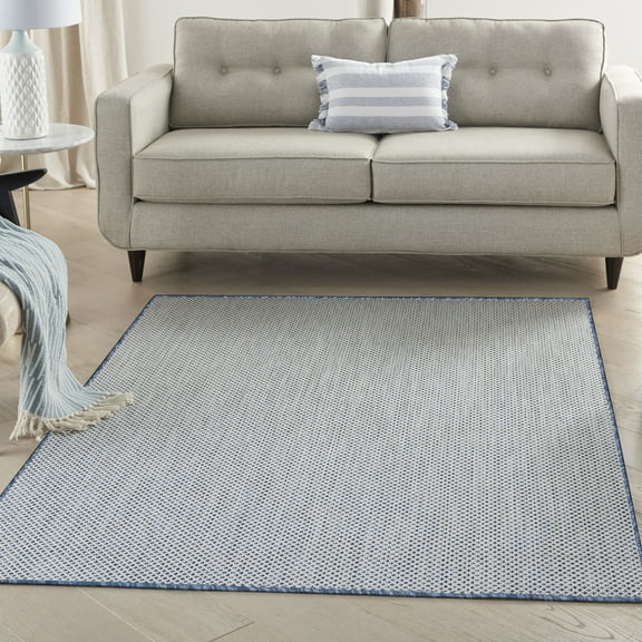 Nourison Courtyard Indoor/Outdoor Ivory Blue 4' x 6' Area Rug, (4x6)