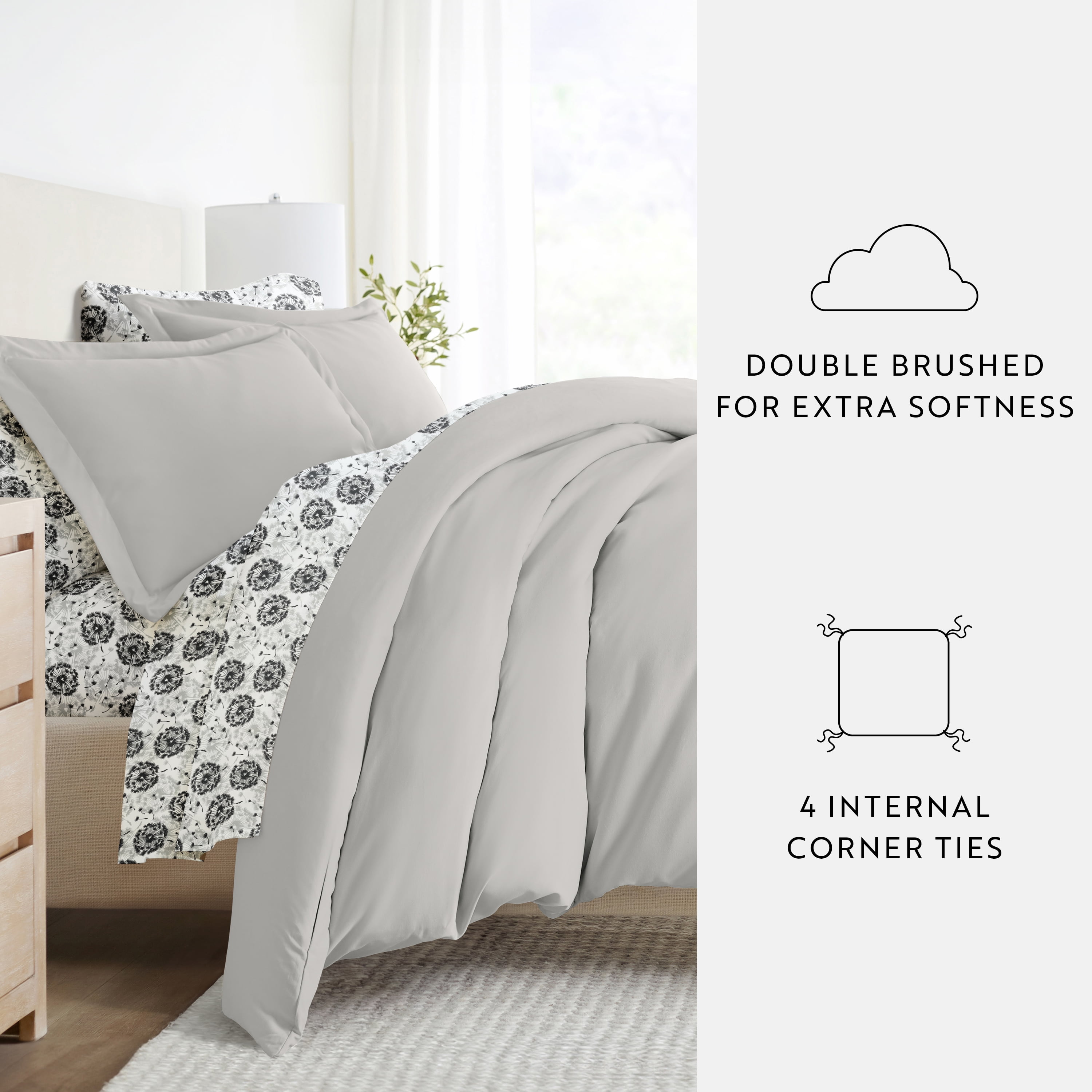 Noble Linens 8 Piece Solid Duvet Bundle in Light Gray, Queen