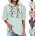 thumbnail image 2 of Summer Saving! UPPADA Going Out Tops for Women Plus Size Half Sleeve Tshirts Cotton Linen V-Neck Blouses Vintage Cute Embroidery Tshirts, 2 of 6