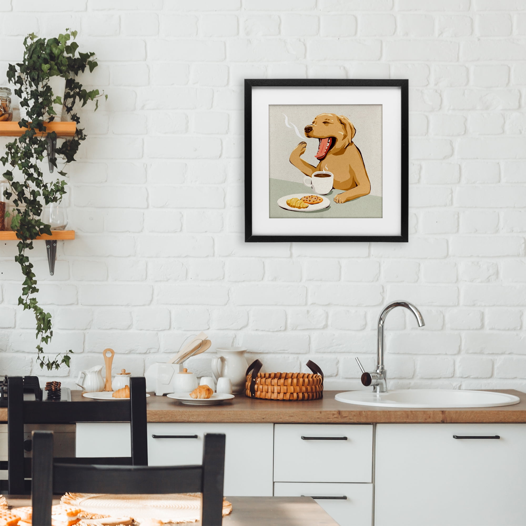 Stupell Industries Yawning Dog Morning Coffee Black Framed Print Under Glass, design by Ziwei Li