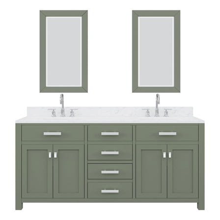 Water Creation Madison 72"W Wood Double Bathroom Vanity in Glacial Green & White