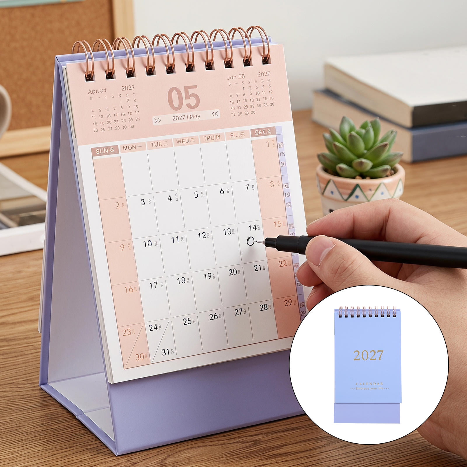OULII 2027 Small Standing Desk Calendar with Spiral Pages Monthly Desktop Planner for Home and Office Use