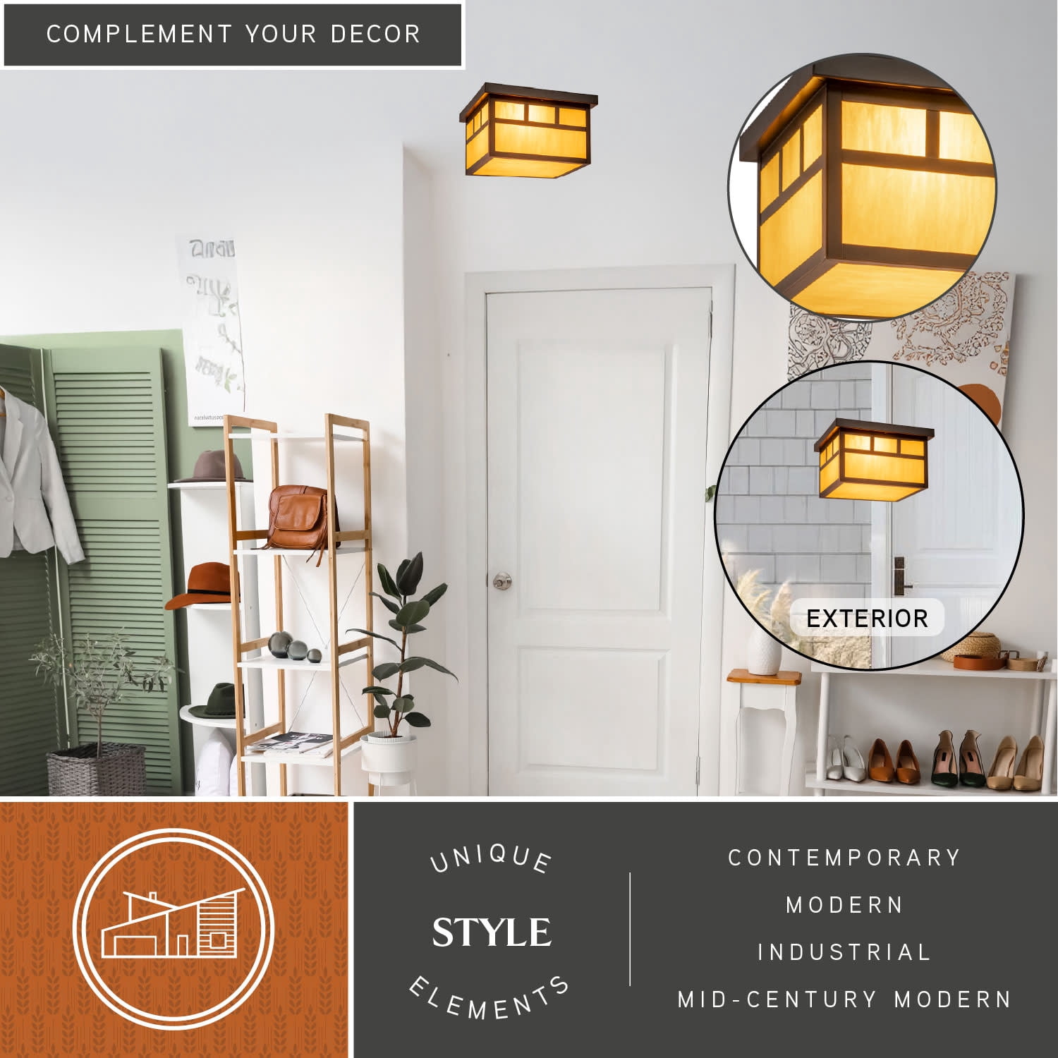 Mission Bronze Square Outdoor Flush Mount Ceiling Light Honey Glass