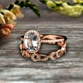 thumbnail image 2 of 2 Carat Oval Cut Blue Aquamarine Engagement Ring Set Floral leaf diamond wedding band Bridal Ring Set 10k Rose Gold Halo Design, 2 of 5