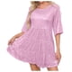 thumbnail image 1 of Minivestido de manga corta con lentejuelas brillantes: cintura holgada, color liso, para fiestas/galas, lavable a máquina, tallas S-XXL., 1 of 4