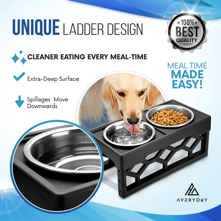 Averyday Raised Dog Bowls Dishes Elevated with 4 Stainless Steel Black