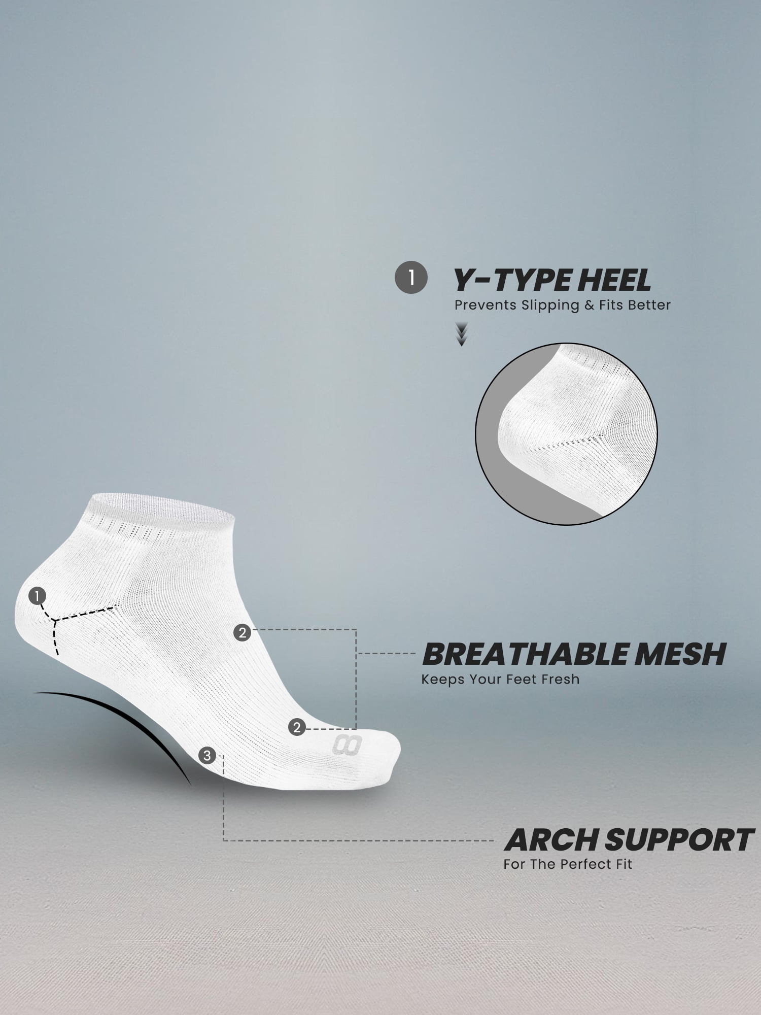 Layer 8 Cushioned No Show Socks for Men Breathable Athletic Socks with Moisture-Wicking Quick Dry Fiber, 15 Pairs, White