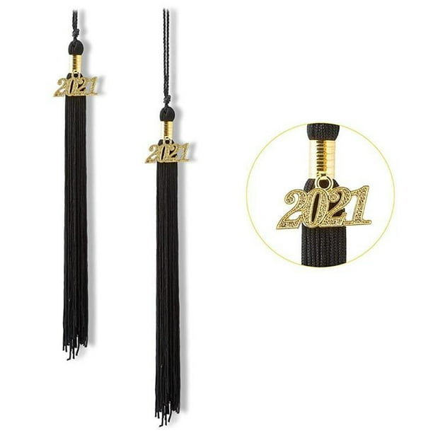 Fiudx Borlas de Graduación 2021, Negras con Colgante Dorado, de Poliéster, Suaves y Duraderas, Ideales para Fotos de Graduación y Decoración de Ceremonias, Paquete de 8, 40 Cm de Largo.