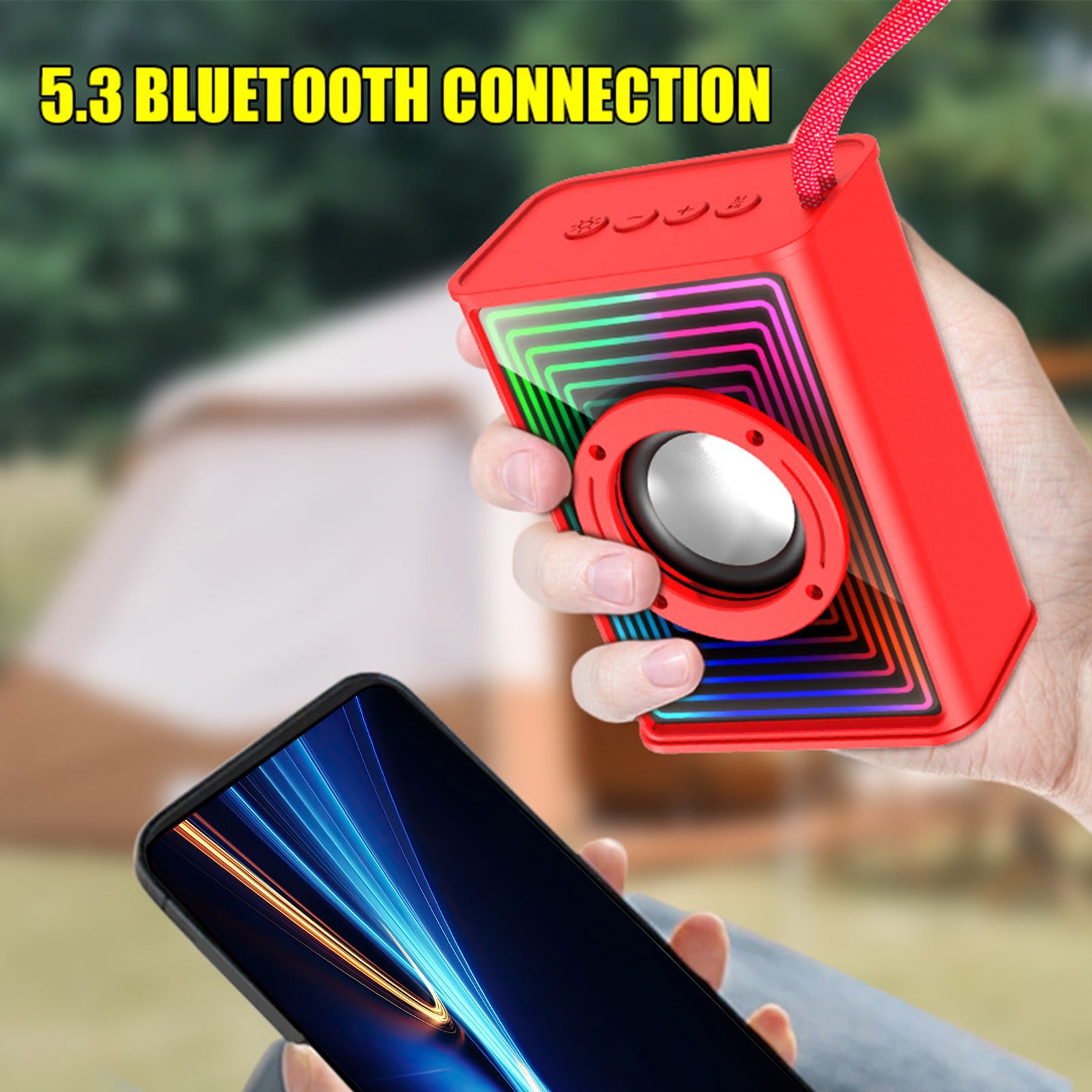 Nkmbld Home Audio Subwoofers Bluetooth Speaker Colorful Ambient Light Outdoor Car Desktop Subwoofer Mini Speaker, Father's Day Gifts, Red