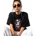 thumbnail image 2 of T Shirts for Women Short Sleeve Cotton Crewneck T-Shirt, Skull Red Rose Flower Tee Tops Casual Basic T-Shirts, XS-5XL Black 5XL, 2 of 7