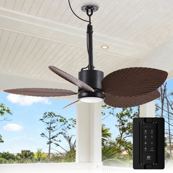 42" Modern Black Leaf-Shaped Blades Ceiling Fan with Dimmable LED Light and Remote
