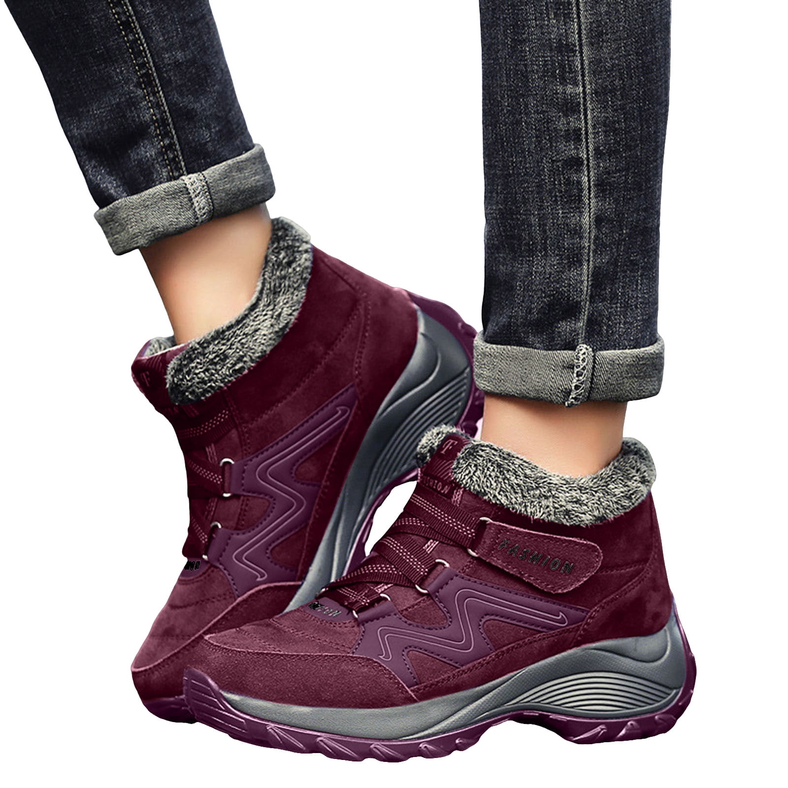 CAICJ98 Women's Winter Boots Warm Lined Ankle Boots Waterproof Outdoor Hiking Shoes Winter Boots Women (Red,Size 7.5)