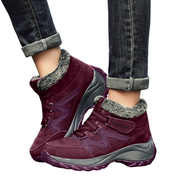 Winter Hiking Boots for Women Suede Hook and Loop Platform Snow Booties Trendy Furry Lined Anti Slip Sneakers