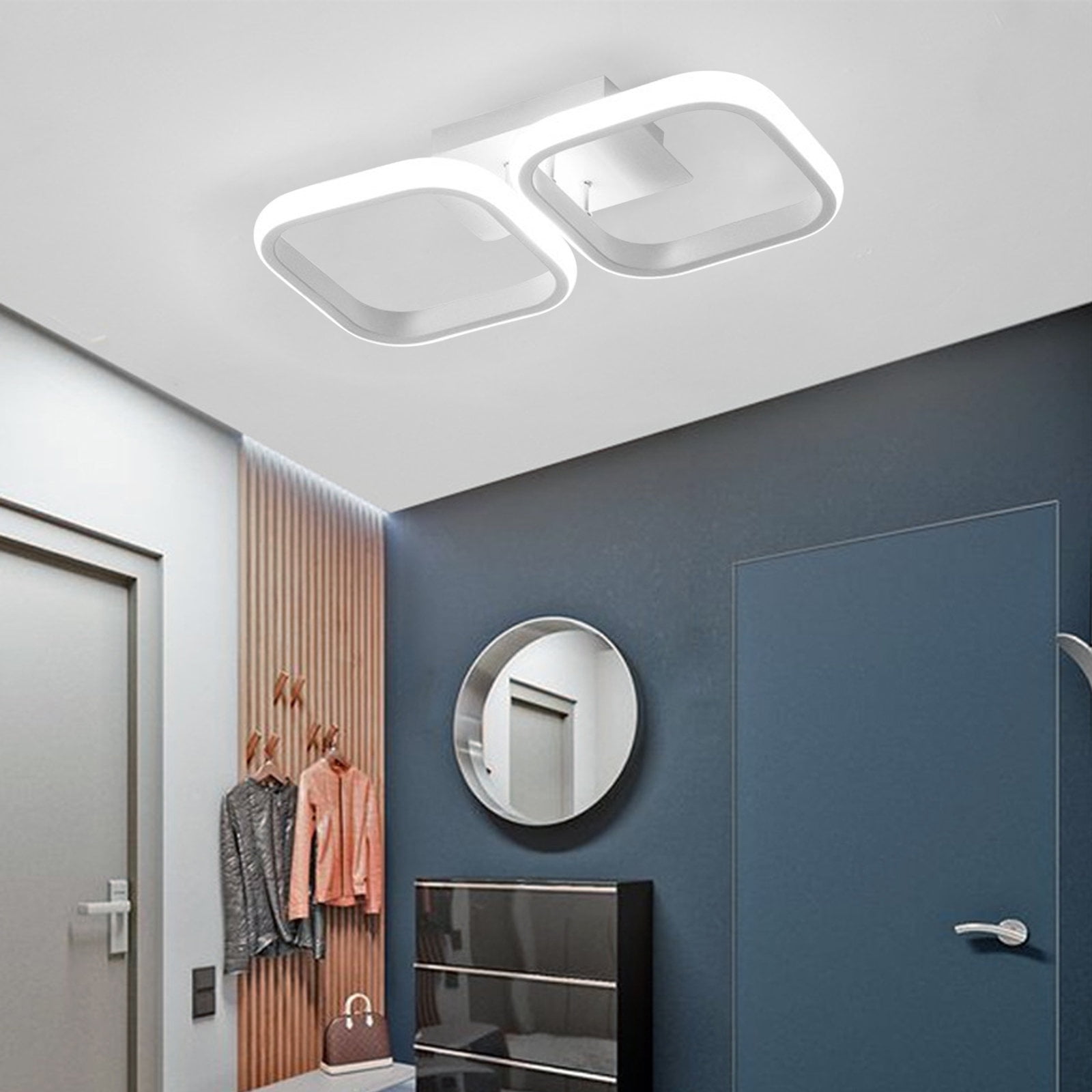 ADISUN LED Ceiling Light Modern Flush Mount Ceiling Lamp for Cloakroom Bedroom Balcony 22W (Cool Light) White, Double Square