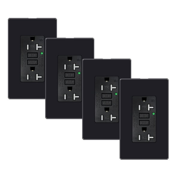 GREENCYCLE 4PK 20A / 125V Tamper Resistant Weather Resistant GFCI Outlets with LED Indicator Decorative Wall Plates Screws Included Residential and Commercial Grade ETL Certified black