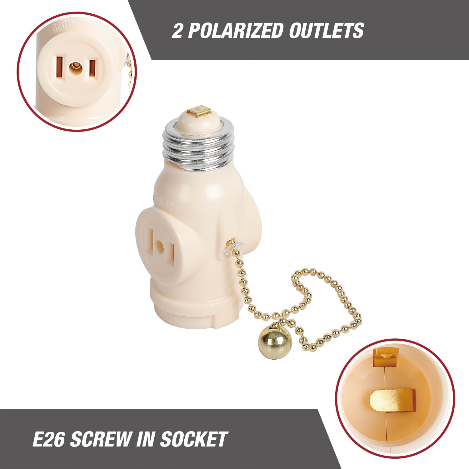 Hyper Tough Lamp Socket Adapter with Pull Chain