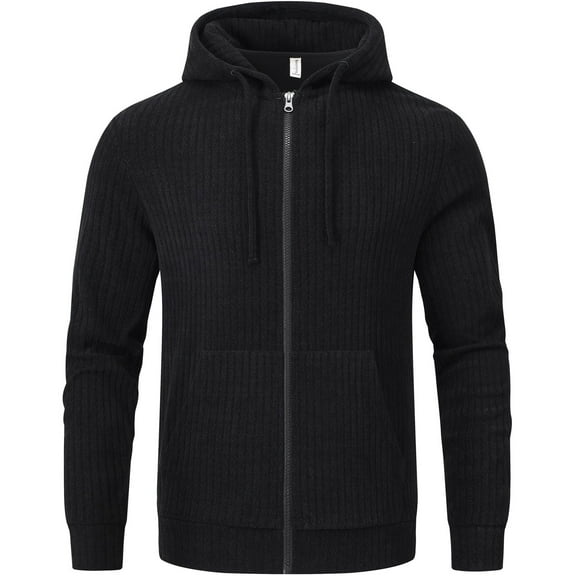 Zip Up Hoodies for Men Casual Lightweight Hoodie Full Zip Sweatshirt Casual Jacket Coat Black L
