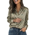 thumbnail image 3 of Womens Tops Retro Floral Print Long Sleeve Satin Shirt Spring Summer Shirts for Women Beige L, 3 of 9