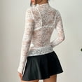 thumbnail image 4 of purcolt Womens Mesh Long Sleeve Tops Y2K Mock Neck Sheer Through Shirts Floral Embroidery Lace Blouses Going Out Tops, 4 of 5