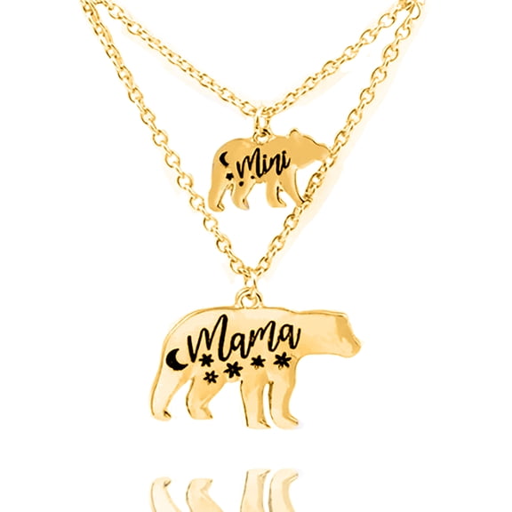 Blue Box Boutique Inc Gold Mini Bear Mama Bear Necklace Set - Mother's Day Necklace, Mother's Day Gift