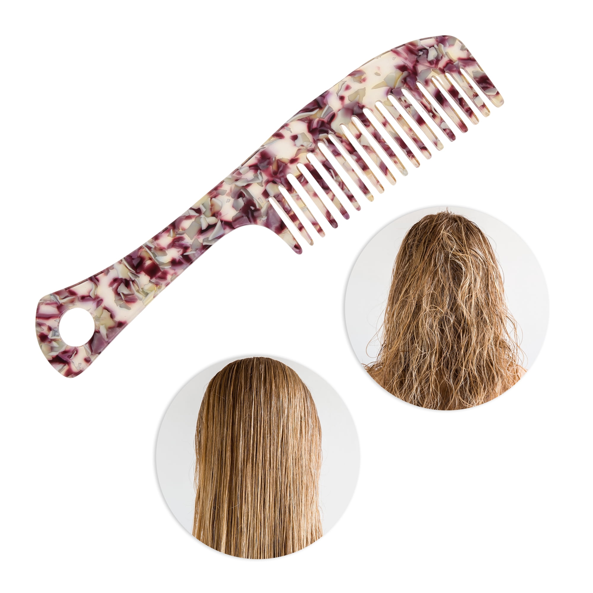 Unique Bargains 1 Pc Portable Long Handle Hair Comb for Making hair Smooth Purple, White