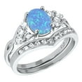 thumbnail image 3 of His Her Wedding Set 3 Piece TRIO Blue Opal CZ Silver Rings for Women Men Bride Groom 9/9, 3 of 6