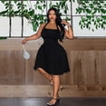 thumbnail image 3 of AURA Plus Size Womens Black Halter Square Neck Sleeveless Mini Dress High Waist A Line Knitted Sexy Summer, 3 of 6