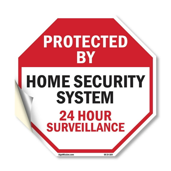 Protected By Home Security System 24 Hour Surveillance 18 inch X 18 inch Octagon Vinyl Label Decal Sticker Weather Resistant, UV Protected for Workplace, Made in the USA