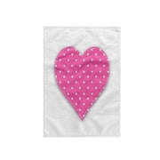 3dRose, Pink Polka dot Heart - cute girly heart shape with white dots pattern, 15x22 Hand Towel