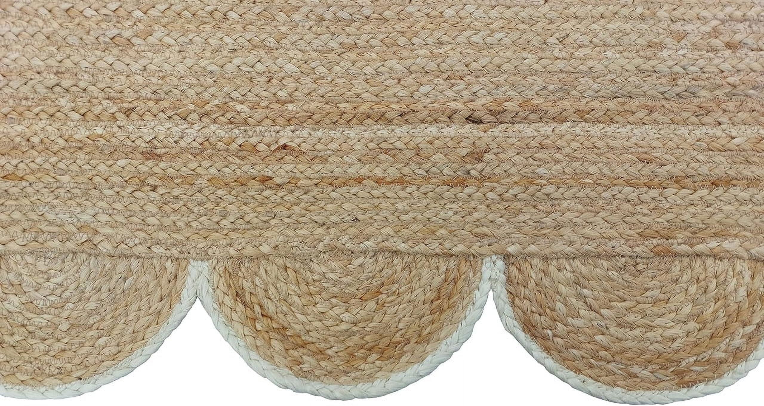 KLAVATE Natural Jute Scalloped Hand Braided Farmhouse Jute Runner Rug