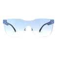 thumbnail image 1 of Panel Shield Lens Horned Rimless Large Sunglasses Black Blue, 1 of 4