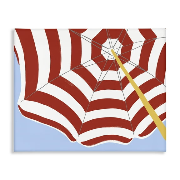 Stupell Industries Red & White Umbrella Coastal Painting Gallery Wrapped Canvas Art Print Wall Art, 20 x 16