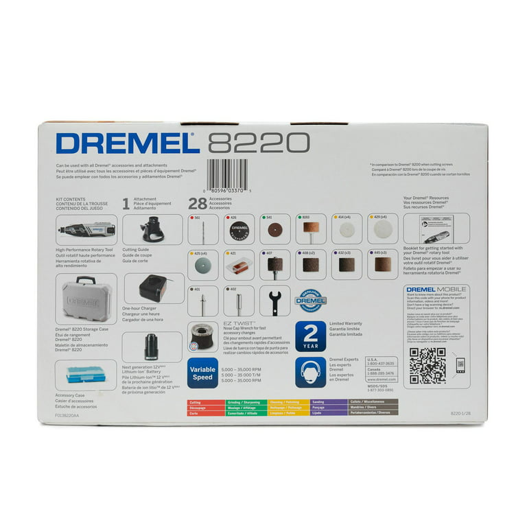 Dremel 8220-1/28 12-Volt Max Cordless Rotary Tool With All-Purpose Rotary  Accessory Kit, 160-Piece 