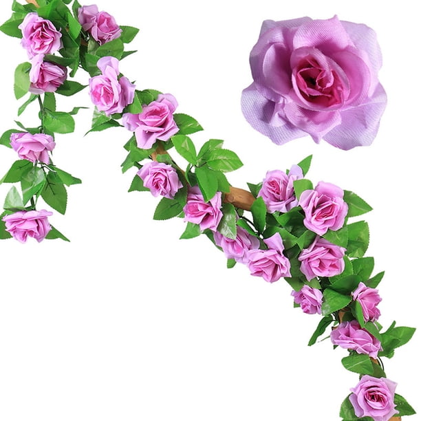 2 piezas de 7,5 pies. Enredadera de rosas artificiales para decoración de festivales, guirnalda de flores de seda colgante para decoraciones de pared del hogar al aire libre