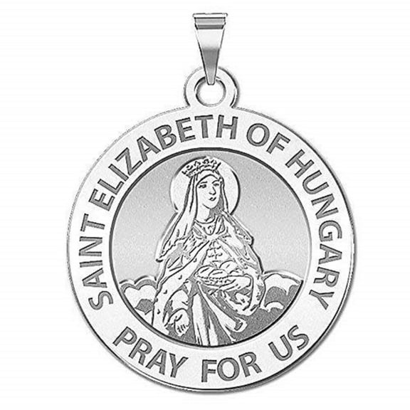 Picturesongold.Com Saint Elizabeth of Hungary Religious Medal Necklace Pendants - 3/4 inch Size of a Nickel -Sterling Silver