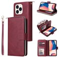 thumbnail image 1 of Feishell for Apple iPhone 14 Pro (6.1 inch) Wallet Case for Women Men,Premium PU Leather Magnetic Clasp Zipper 9 Card Slots Folio Flip Holder Shockproof Purse Phone Case with Wrist Strap,Winered, 1 of 13