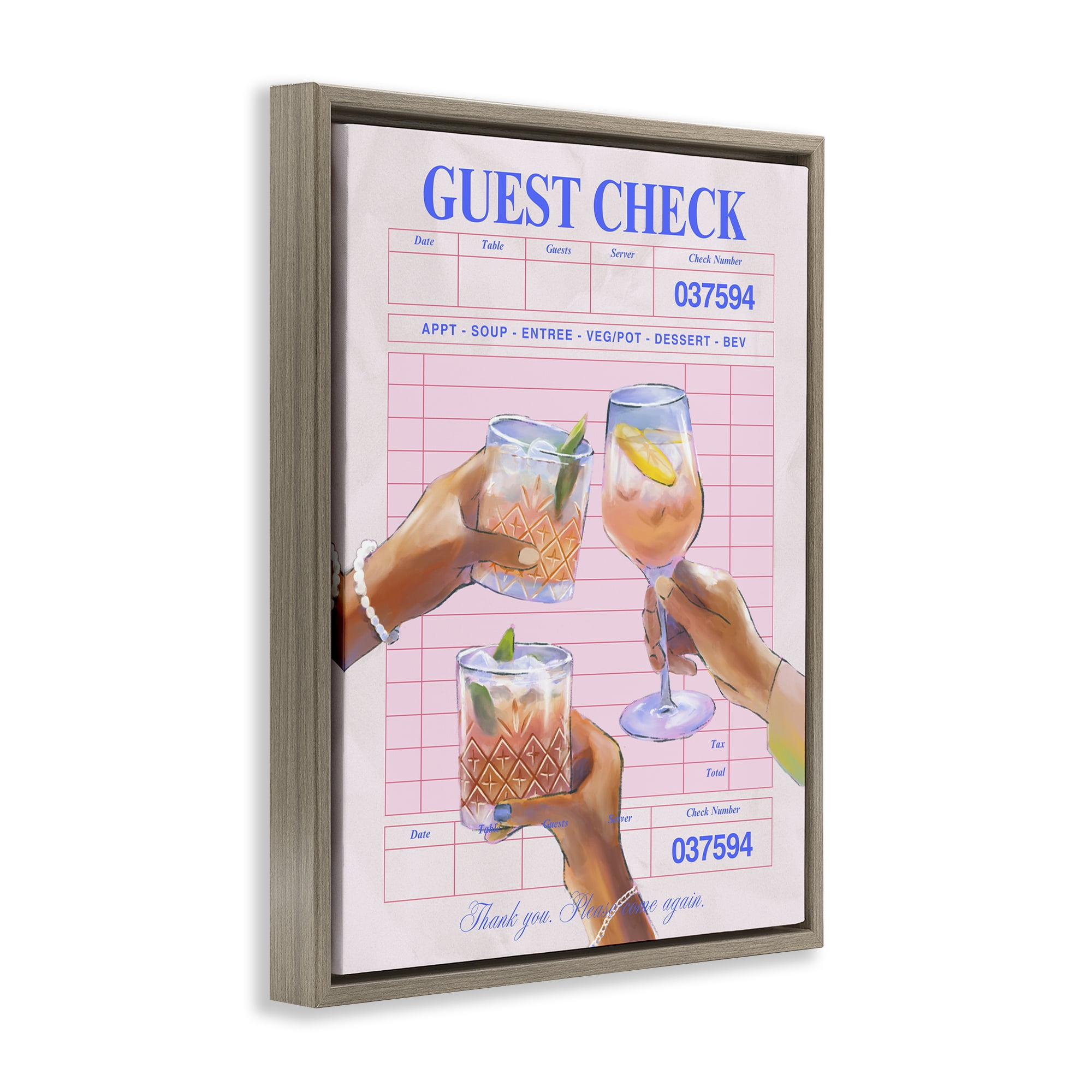 Stupell Industries Cheers over Guest Check Food & Beverage Painting Brown Floater Framed Canvas Art Print Wall Art, 25 x 31