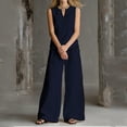 thumbnail image 5 of Cagogo Women's 2 Piece Sleeveless V Neck T-Shirt Wide Leg Pants Set Casual Boho Vacation Outfit Loose Summer Travel Matching Lounge Suits Tracksuit Clothes, Navy 2XL, 5 of 6
