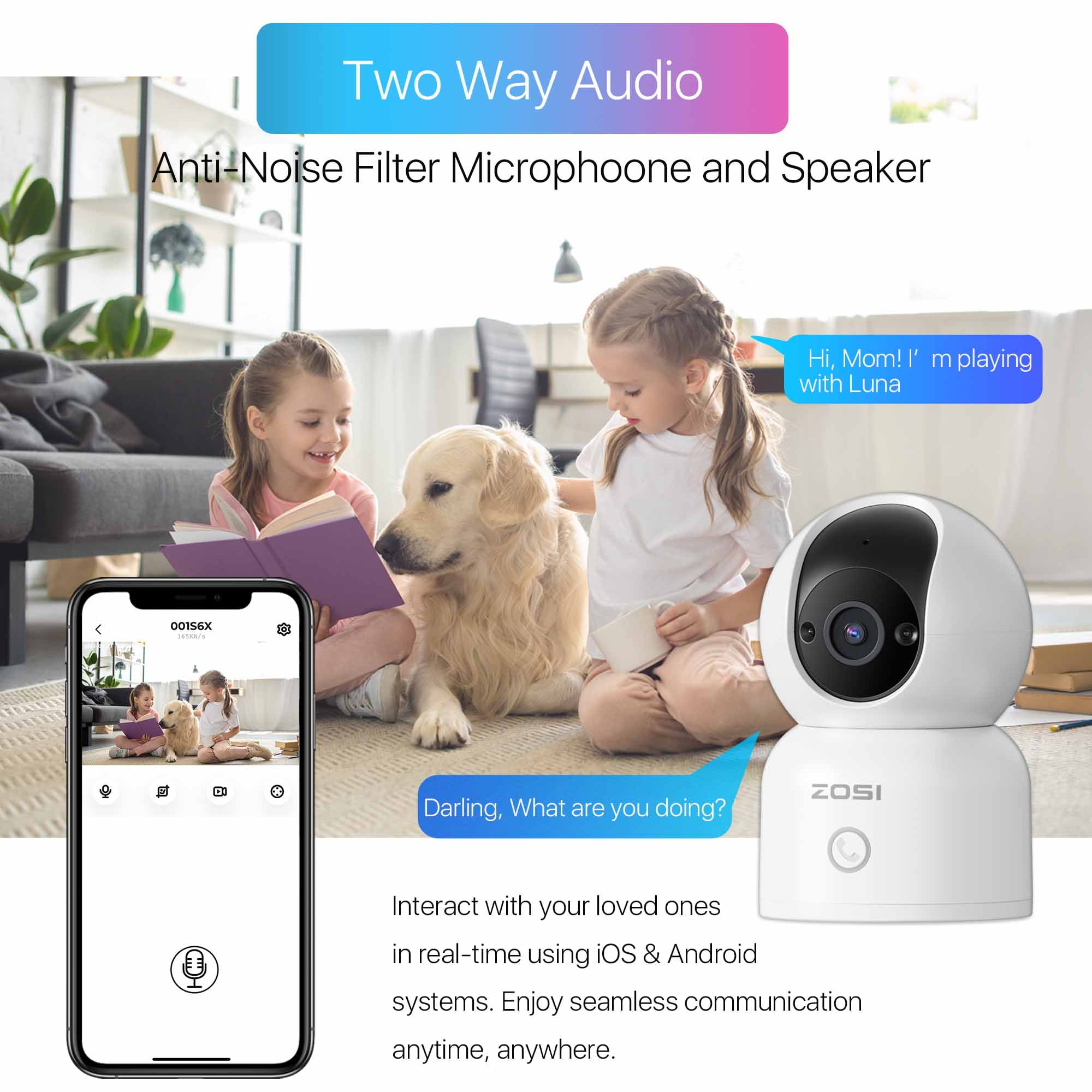 ZOSI 2K 5Ghz WiFi Security Camera, 4Pack Audio 360°View PTZ Camera with PIR Motion Sensor, Indoor/Outdoor IP Camera with Night Vision, Pet/Office/Baby Monitor