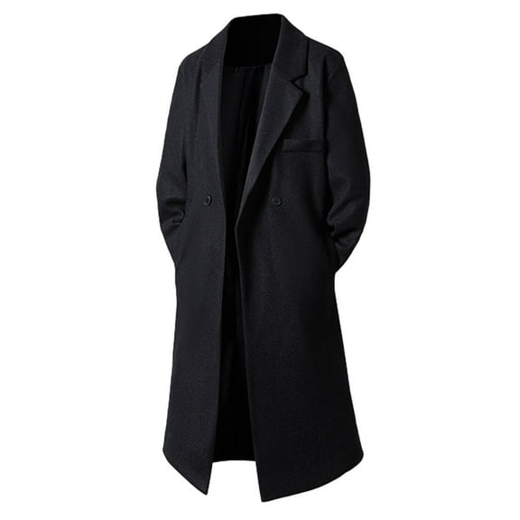 Aihuaihua Mens Woollen Trench Coat Notch Lapel Collar Peacoat Windbreak Casual Long Overcoat with Pocket Black XXL