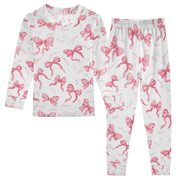 joogoo Pink Bows 2 Piece Long Sleeve Tee and Pants Cotton Pajama Set 5Y