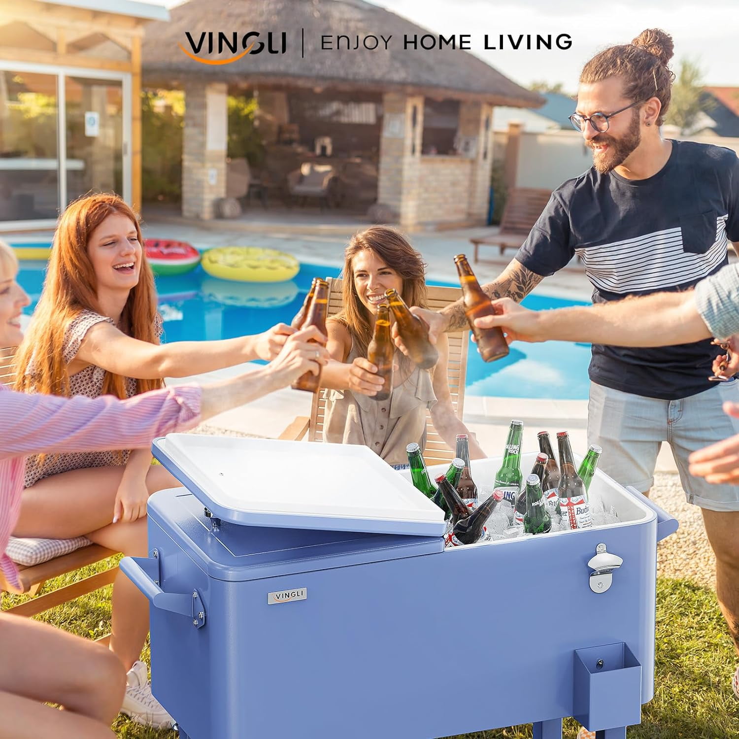 VINGLI 80 qt Steel Cooler Cart, Refrigeration Insulation