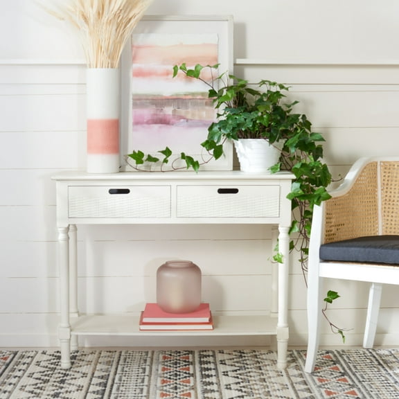 SAFAVIEH Landers Solid 2 Drawer 1 Shelf Console, Distressed White