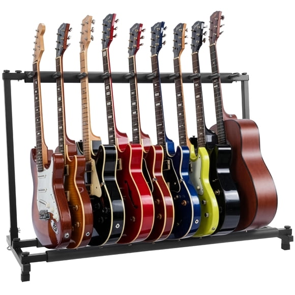 PYLE Guitar Rack – 9 Space Foldable Guitar Stand, Universal Portable & Collapsible Multi Guitar Holder, Easy Storage Guitar