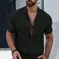 thumbnail image 2 of Men's Short Sleeve Button Down Shirt Casual Untucked Dress Shirt Stretch Denim Shirt, 2 of 7