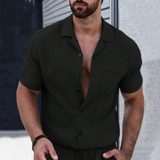 pstuiky camisetas de hombre, Camisas de manga corta con cuello vuelto y botones sueltos informales de color sólido para hombre camisetas de hombre l