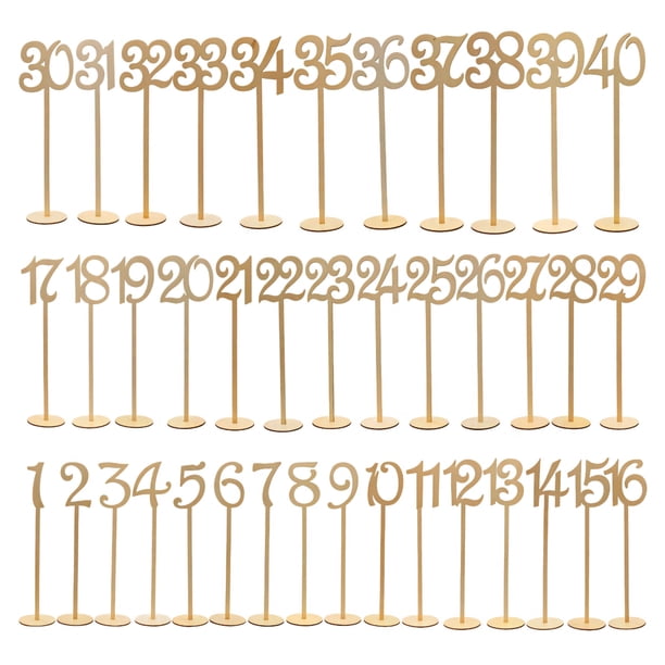 Números de mesa de madera del 1 al 40 con base resistente - Ideal para bodas, restaurantes y eventos Portanúmeros de mesa de madera livianos - Números grandes y fáciles de leer - 3,1 x 3,1 x 13,8 pu