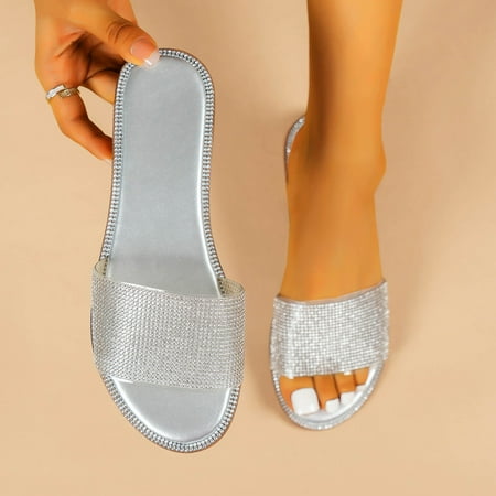 

New Fashion Large Size Flat Bottom Rhinestone Decoration One-line Casual Sandals
