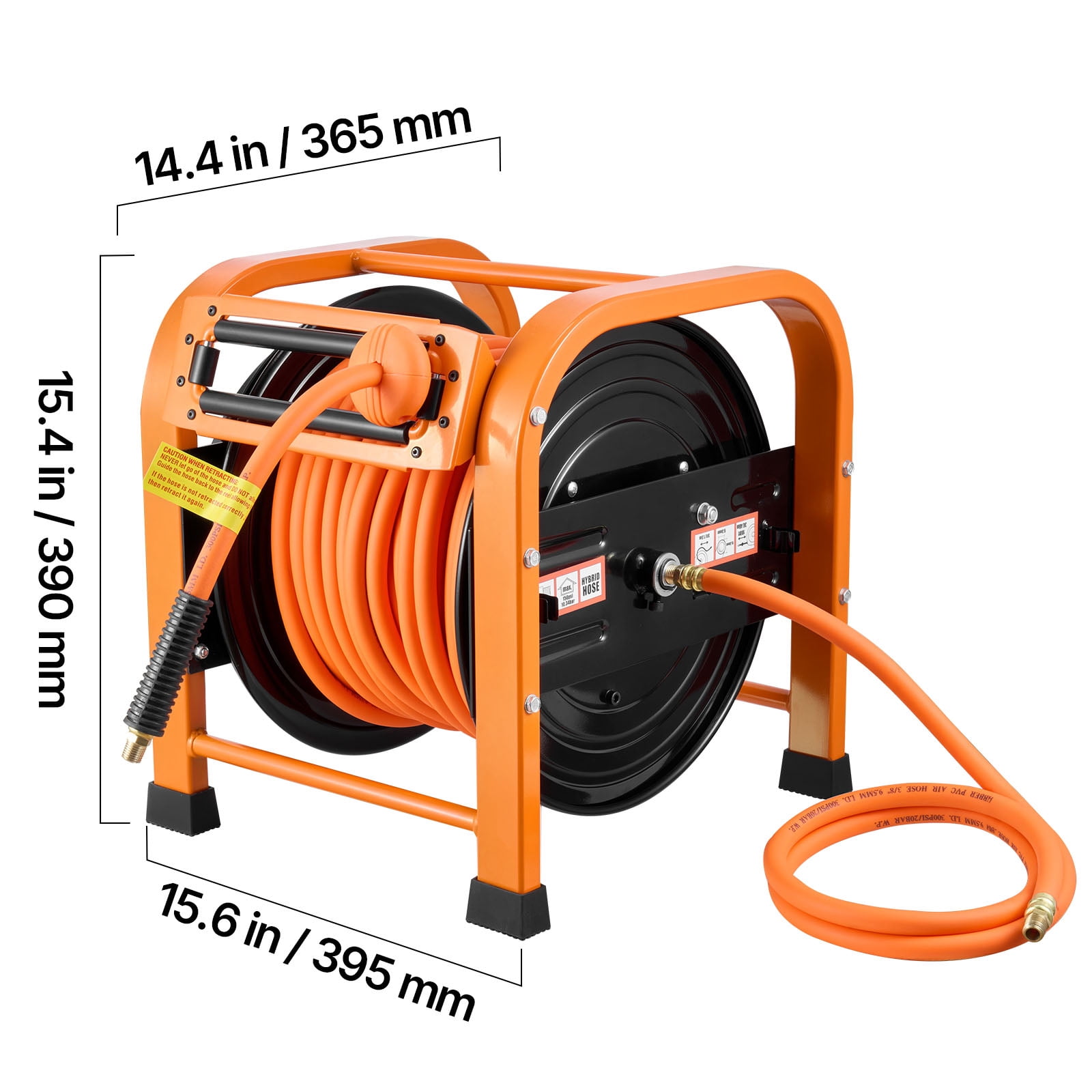 KFFKFF Retractable Air Hose Reel, 3/8 Inch x 100 FT PVC Air Hose, 300 PSI Max, Automatic Rewind with 5 ft Lead-In, Durable Steel Frame for Garages and Workshops