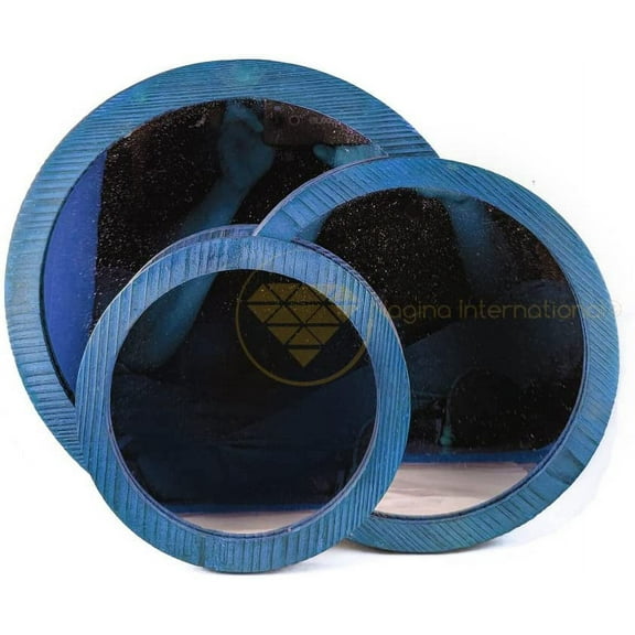 Nagina International Rustic Vintage Styled Chic Mirrors | Exclusive Antique Colored Crafts Bathroom Mirror Set | Gifts Decor & Collectibles (Set of 3, Vintage Blue)